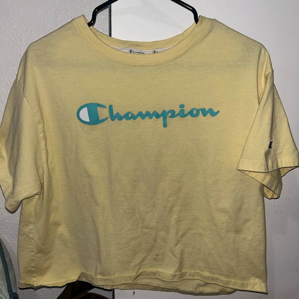 Champion Light Yellow Tee with Blue Logo